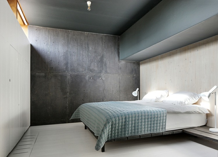 quarto design janela parede de concreto porão moderno