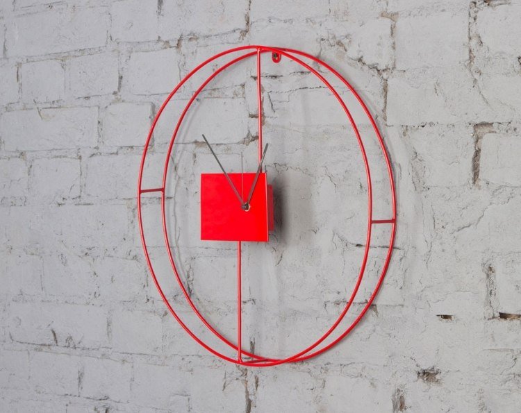 wall clock-design-modern-wall-design-escandinavo-minimalista-brick-wall-white-red