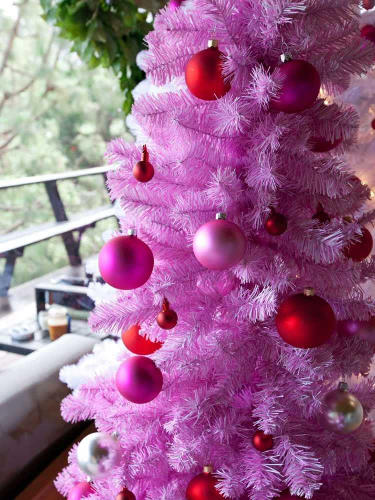 Árvore de Natal decorar bolas de ideias rosa estilo moderno vermelho