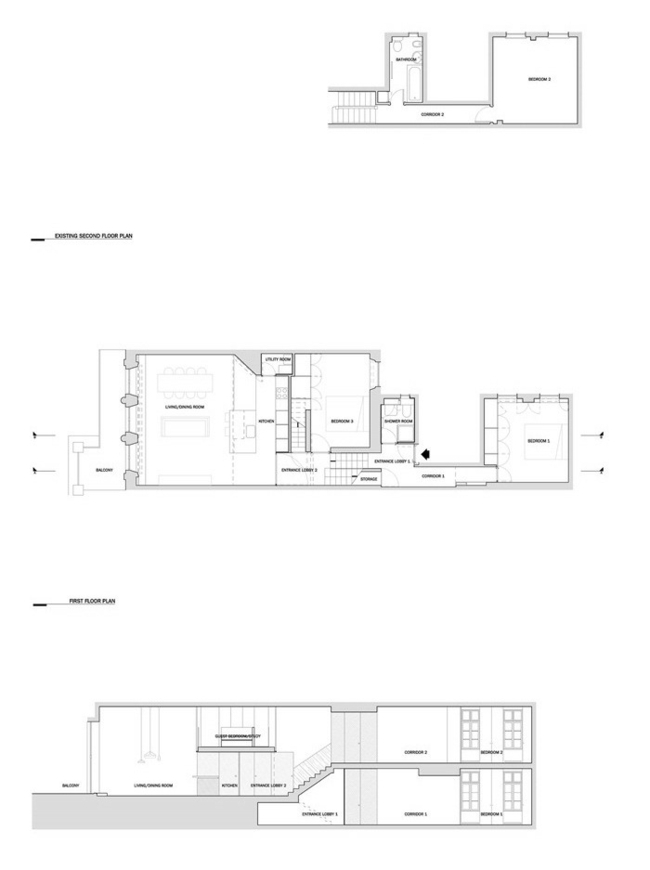 Construção de esboço de distribuição de sala de térreo, segundo andar