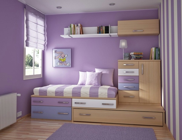 Quarto infantil para meninas lilás com design de madeira